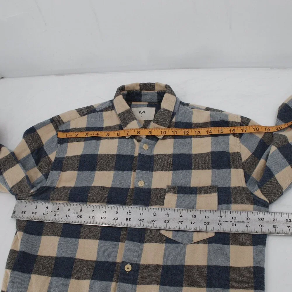 FOLK flannel shirt men's 2 long sleeve button down plaid cotton one pocket